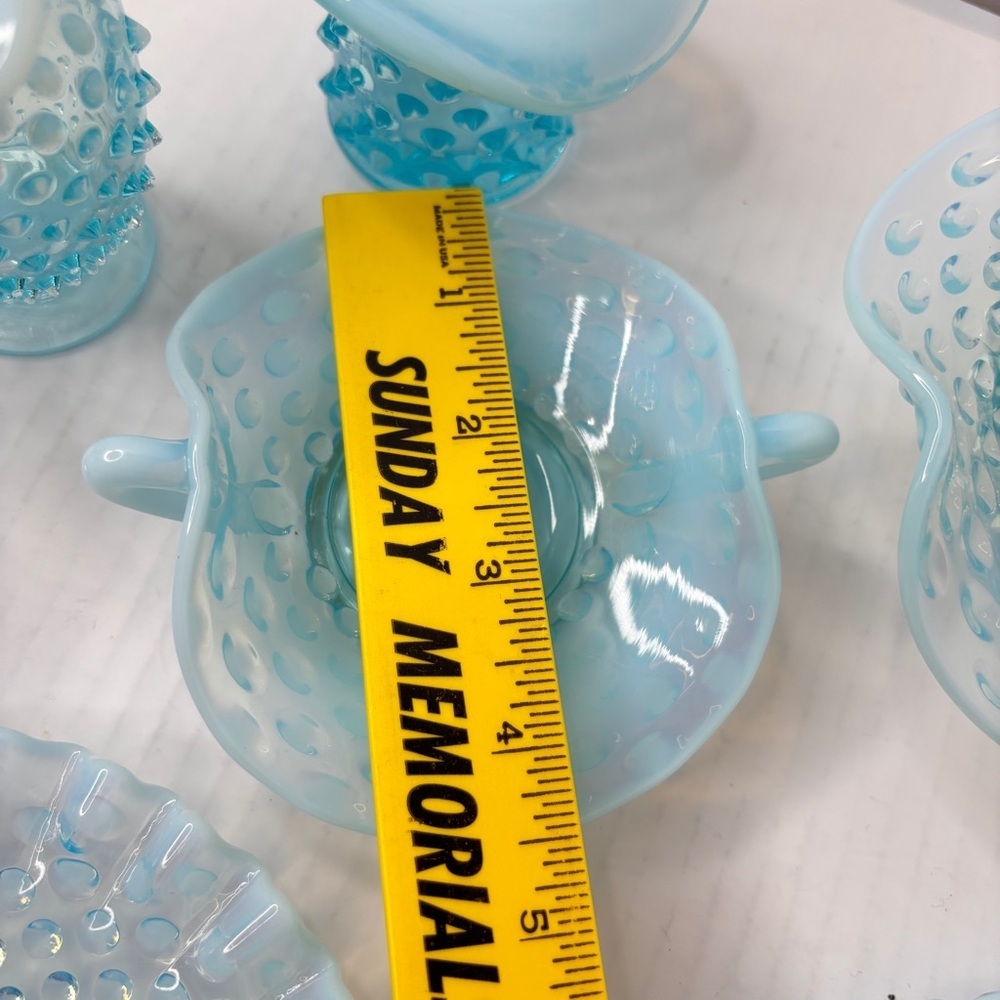 VTG Fenton Blue Opalescent Hobnail 7 pc lot Trinket Candy Dishes Votive Bud Vase - Picture 8 of 16